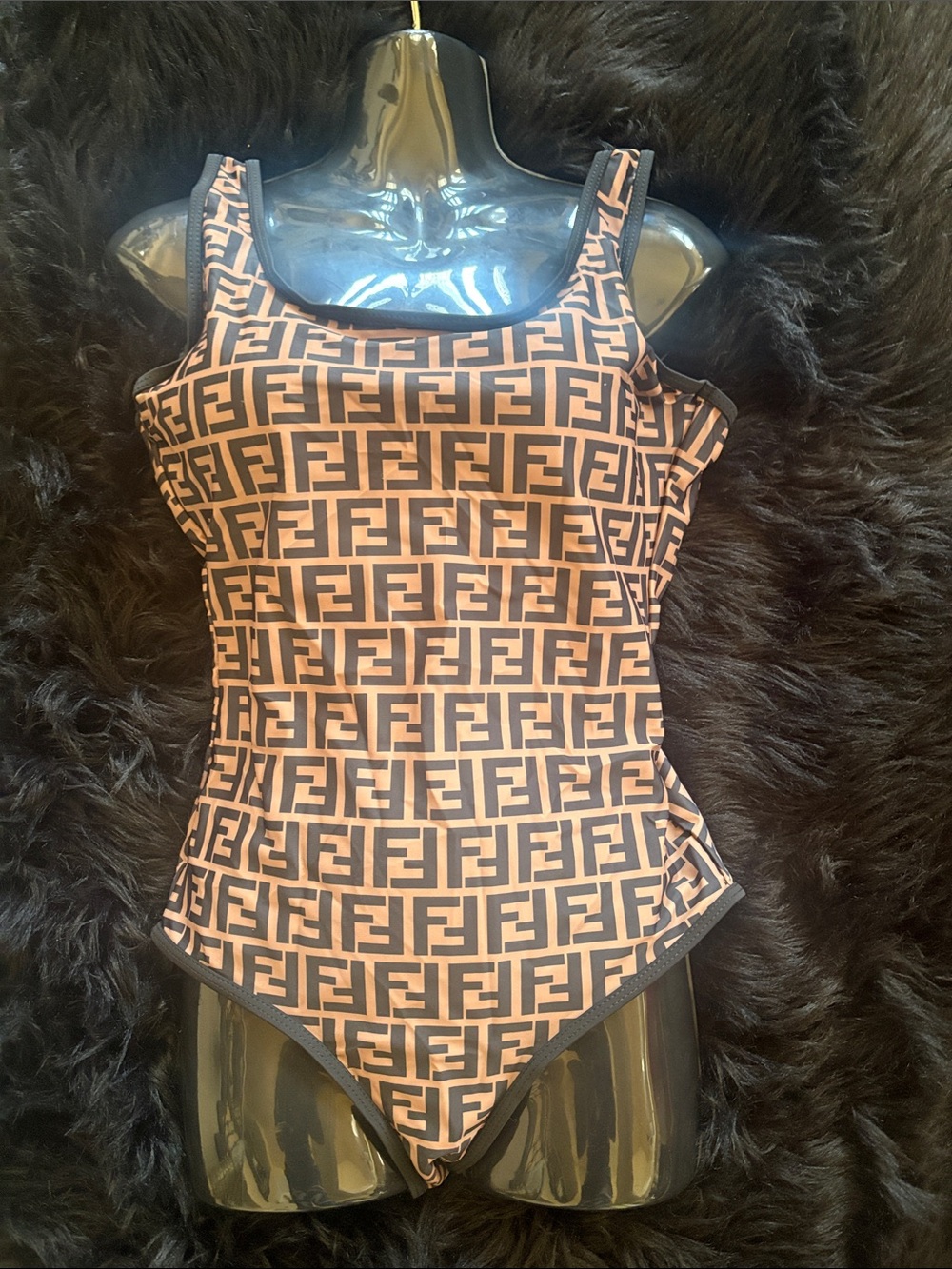 Fendi brown and Black Logo-Print One-Piece swimsuit - Picture 2 of 9